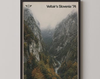 Vintage Slowenien Reiseplakat, 1970er Jahre Retro Bergschlucht, Balkan Naturdruck, Wohnzimmer, Wohnkultur