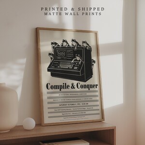 Computer Programming Poster: Coding Competition, Frog Art, Vintage Computer Print, Coder Office Wall Art Home Decor