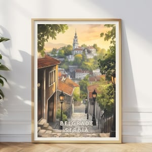 Belgrado, Servië poster, historische vesting Kalemegdan, kunst aan de muur, Balkan stadsgezicht print, Oost-Europa reisdecor, rustieke oude stad kunst
