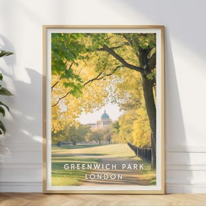 Greenwich Park London Poster, Herbst Stadtpark Druck, Malerische Landschaft Wandkunst, Historisches England Dekor, Goldenes Laub Reise Kunstwerk