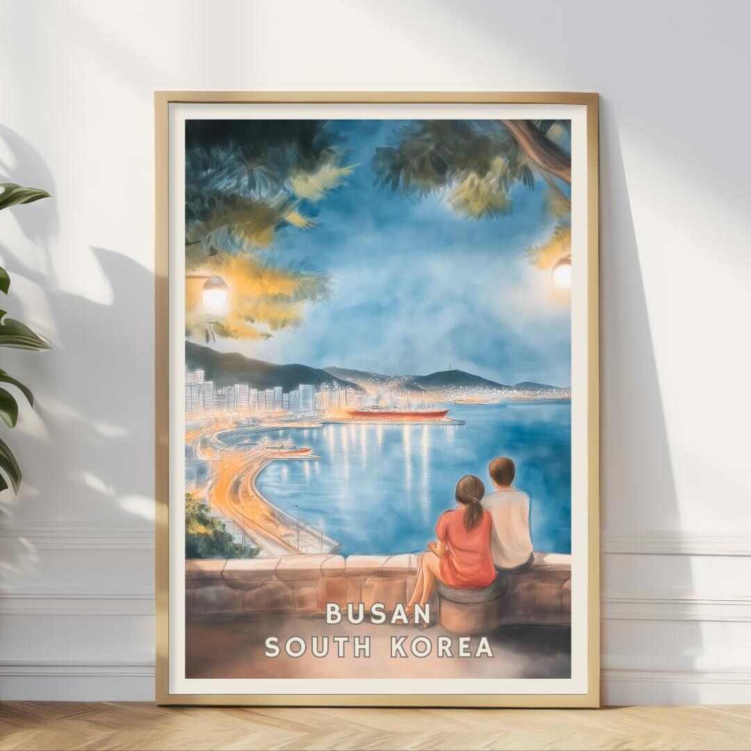 Busan South Korea Night View Poster: Coastal Cityscape Art - Etsy