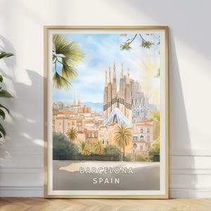 Barcelona Spain Poster, Sagrada Familia Wall Art, Cityscape Print, Spanish Architecture Decor, Mediterranean Summer Travel Home Office Art