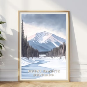 Mount Massive Colorado Poster, Rocky Mountain Wall Art, Winter Landscape Print, Colorado Mountain Decor, Adventure Travel Gift, Cabin Decor