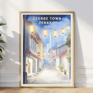 George Town Penang Poster, Malaysia Street Wall Art, Night City Print, Lantern Illustration, Southeast Asia Travel Decor, Home Office Gift
