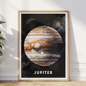 Póster del planeta Júpiter, lámina de arte espacial, decoración del sistema solar, arte mural de un gigante gaseoso, regalo para amantes de la astronomía, arte de viajes al espacio exterior, decoración de galaxias