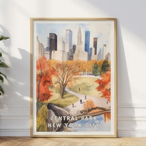 Central Park New York City Poster, Herbst Manhattan Skyline Park Landschaft, NYC Skyline Druck, Herbstlaub Wandkunst, Gemütliches Haus Büro Dekor