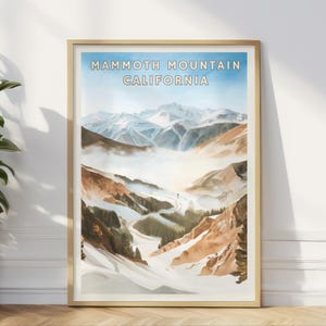 Mammoth Mountain Poster, California Ski Resort Wall Art, Snowy Mountain Print, Winter Landscape, Sierra Nevada Decor, Ski Lodge Artwork