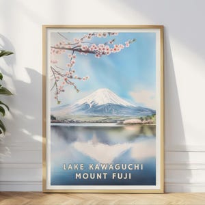 河口湖富士山ポスター、日本の桜の壁アート、日本の風景プリント、ホームオフィスや寝室の旅行装飾