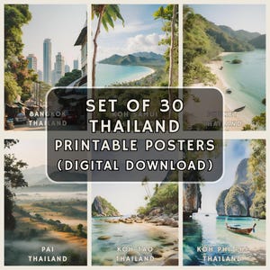 Set of 30 Thailand Digital Download Posters, Tropical Travel Wall Art, Southeast Asia Decor, Thailand Nature Landscapes Bundle - PRINTABLE