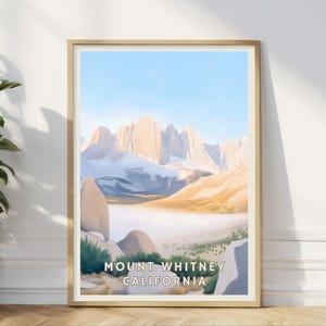 Mount Whitney California Poster, Sierra Nevada Mountain Print, High Sierra Landscape Wall Art, Adventure Travel Decor, Hiking Gift