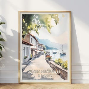 Póster de Florianópolis, Brasil, arte mural de ciudad costera, impresión de viaje a Brasil, decoración de cafetería junto al mar, playa de Sudamérica, arte oceánico para el hogar o la oficina.