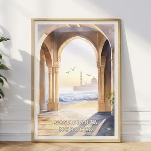 Casablanca Morocco Print: Hassan II Mosque, Coastal Travel Art