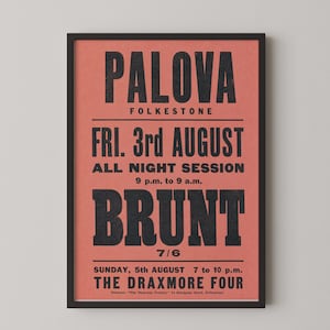 Retro Folkestone Poster: Palova All Night Session, Vintage Music Event, 3rd August 1960s Artwork, Nostalgic Home Decor