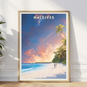 Malediven Nachthimmel Poster, Strand Wandkunst, Tropical Island Vibes Druck, romantische Reise Dekoration, sternenklare Nacht Valentinsgeschenk, Wohnzimmer Kunst