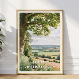 Póster de Sussex, Inglaterra, Reino Unido, Gran Bretaña, Impresión artística, Viajes, Decoración de pared, Regalo, Británico, Naturaleza, East Sussex, North Sussex
