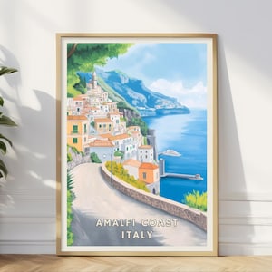 Amalfi Coast Italy Poster, Mediterranean Cliffside Wall Art, Italian Seaside Print, Coastal Europe Travel Decor, Home Office Landscape Gift