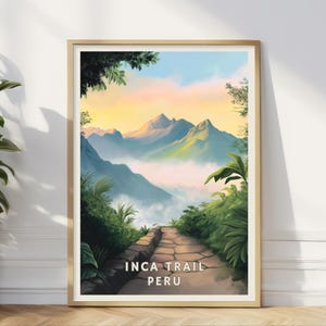 Inca Trail Peru Poster, Andean Mountain Landscape Wall Art, Hiking Adventure Print, Machu Picchu Trail Decor, Travel Art, Home Office Decor
