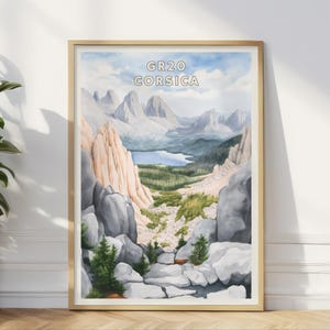 GR20 Corsica Poster, French Mountain Trail Art, GR20 Hike Print, Corsican Landscape Wall Art, Adventure Travel Decor, Lodge Cabin Trek Print