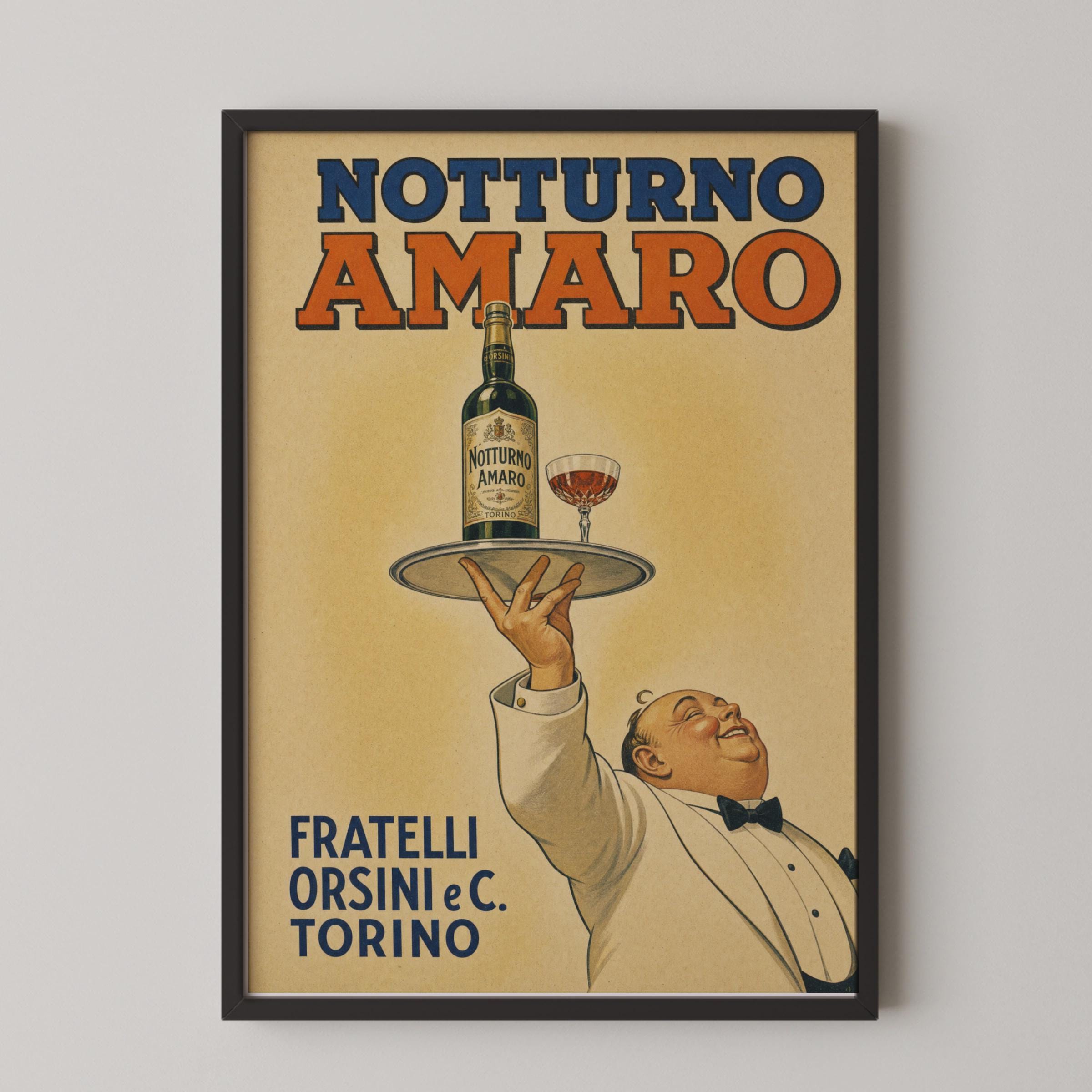 Retro Italian Liqueur ArtPoster: Vintage Notturno Amaro, Fratelli Orsini, Kitchen or Bar Decor, Nostalgic Wall Art