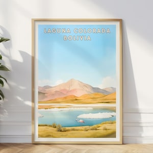 Laguna Colorada Bolivia Poster, Flamingo Lake Wall Art, Altiplano Landscape Print, South America Travel Decor, Nature Scene, Desert Home Art