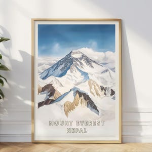 Mount Everest Nepal Poster, Himalayan Mountain Print, Adventure Climbing Wall Art, Snowy Peak Decor, Travel Office Home Cabin Lodge Gift