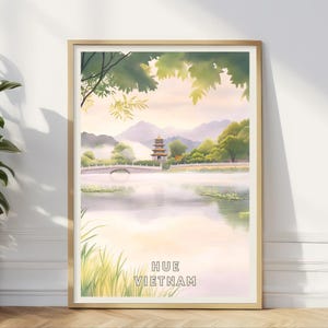 Póster de Hue, Vietnam, arte mural de la ciudad imperial, impresión de paisaje natural tranquilo, decoración histórica asiática, obra de arte de viaje sereno, impresión para oficina en casa