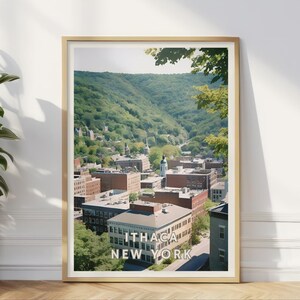 Ithaca New York Poster, Finger Lakes Wandkunst, Upstate NY Stadtdruck, Malerische College Town Dekor, Stadtlandschaft, Naturreisegeschenk