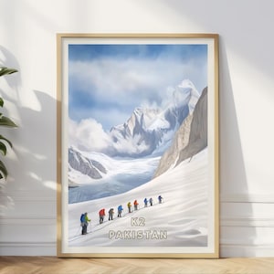 K2 Pakistan Poster, Bergsteigen Abenteuer Druck, Gletscher Trekking Wandkunst, Karakorum Dekor, Alpines Klettern Reisegeschenk