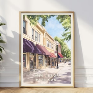 Ann Arbor Missouri Poster, Gemütliche Innenstadt Wandkunst, College Town Alumni Druck, Vintage Midwest Reisedekor Geschenk für Wohnzimmer oder Büro