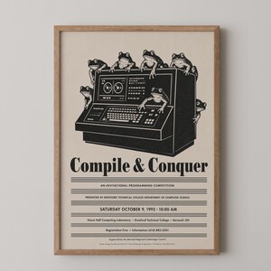 Computer Programming Poster: Coding Competition, Frog Art, Vintage Computer Print, Coder Office Wall Art Home Decor