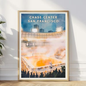 Póster del Chase Center de San Francisco, arte mural para estadio de baloncesto, impresión de la noche de juego de los Warriors, decoración de estadios, deportes de la NBA en California, oficina en casa