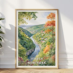 Ithaca New York Poster, NY State Gorge Wandkunst, Herbst Landschaftsdruck, Finger Lakes Region Dekor, Natur Reisegeschenk, Cornell Universität