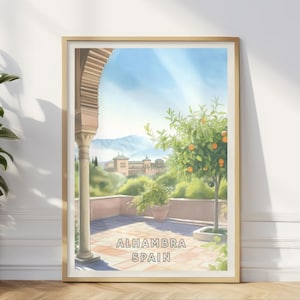 Alhambra Spain Poster, Granada Palace Wall Art, Andalusia Travel Print, Spanish Architecture Decor, Historic Garden View, Moorish Fortress