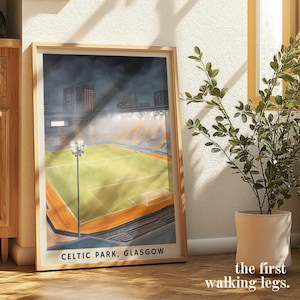 Celtic Park Glasgow Poster, Scottish Football Stadium Wall Art, Celtic FC Hoops Print, Parkhead Night Match Scene, Scotland Soccer Decor
