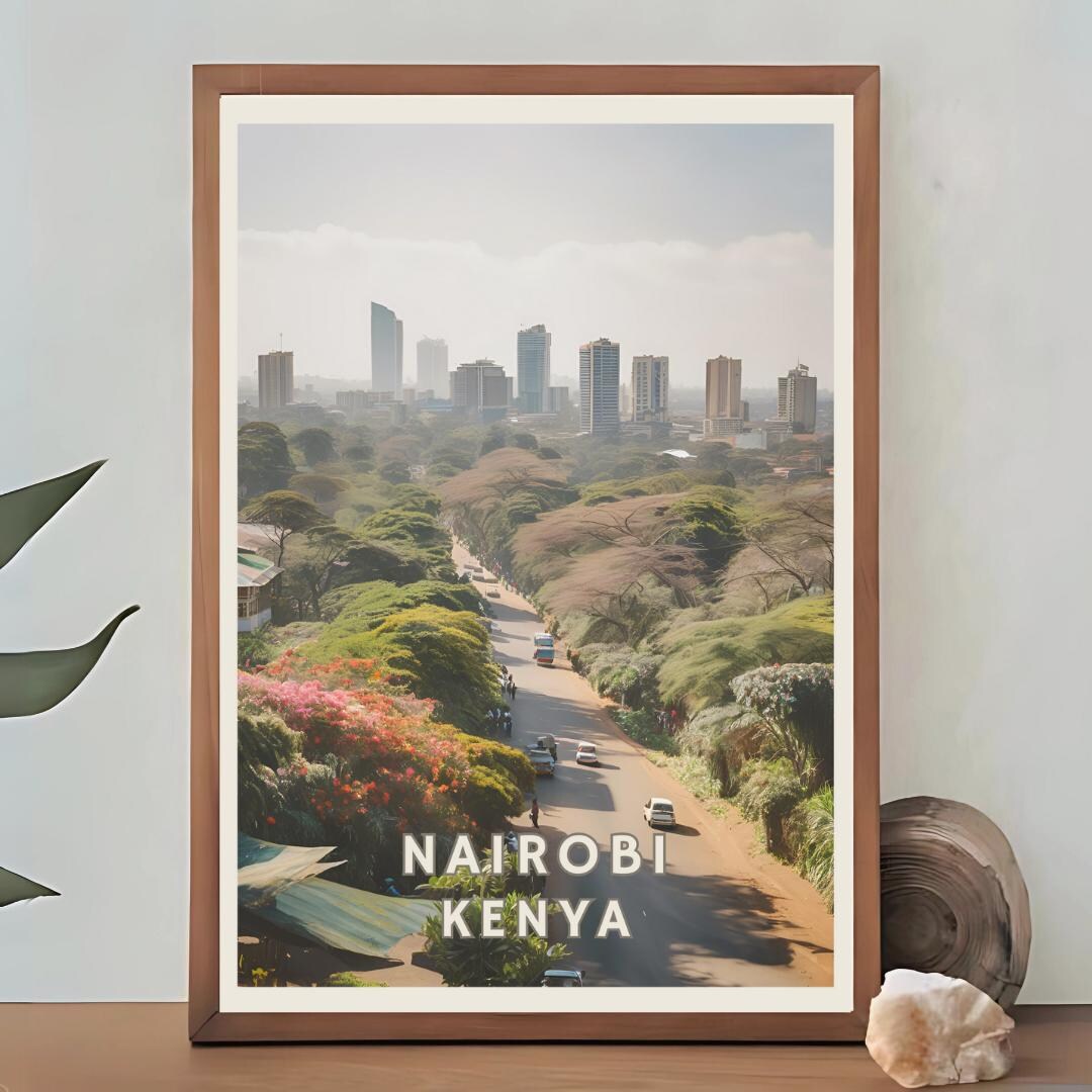 Nairobi Kenya Poster, African Skyline City Art, Urban Landscape Print
