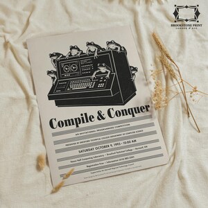 Computer Programming Poster: Coding Competition, Frog Art, Vintage Computer Print, Coder Office Wall Art Home Decor