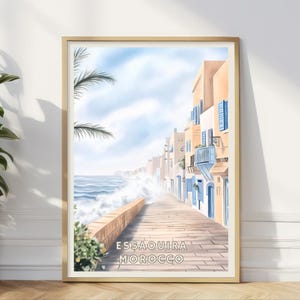 Póster de Essaouira, Marruecos, arte mural de ciudad costera, impresión de calle costera, ilustración del océano Atlántico, decoración de viaje por el Mediterráneo, oficina en casa