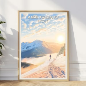 Gran Paradiso Italy Poster, Italian Alpine Landscape Wall Art, Winter Mountain Print, Adventure Hiking Decor, Nature Travel Home Office Gift