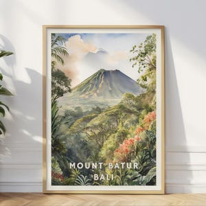 Mount Batur Bali Poster, Tropical Landscape Wall Art, Bali Volcano Print, Jungle Travel Decor, Southeast Asia Nature Art, SE Asia Adventure