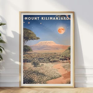 Kilimandscharo Poster, Afrikanische Landschaft, Tansania Reise, Safari Natur, Sternennacht Dekor, Serengeti Wildnis Kunstwerk