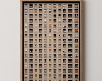 Brutalistische architectuurposter: Sovjet flatgebouw gevelfotografie print, stedelijke muurkunst, woonkamer, kantoor of slaapkamer woondecoratie