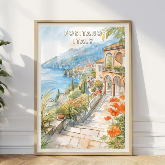 イタリア アマルフィ ポジターノ 風景画 ヨーロッパ 地中海 水彩画