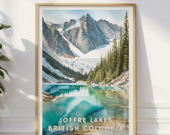 Joffre Lakes British Columbia Poster, Turquoise Glacier Lake Wall Art, Canada Mountain Print, Scenic Nature Decor, BC Travel Artwork