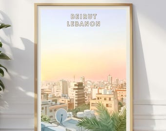 Beirut Lebanon Poster, Middle Eastern Cityscape Wall Art, Lebanon Urban Landscape Print, Beirut Travel Decor, Modern Middle East Art