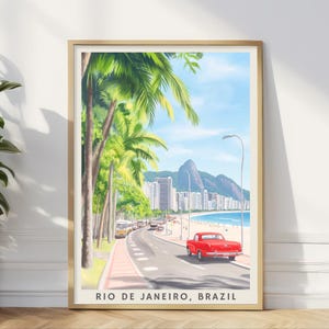 Rio de Janeiro Brazil Poster, Copacabana Beach Wall Art, Tropical City Print, South America Travel Illustration, Vintage Decor, Home Office
