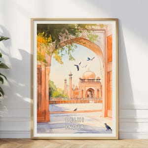 Póster de Delhi, India, arte mural de arquitectura histórica mogol, impresión de Jama Masjid, decoración de viajes por la India, horizonte cultural, oficina en casa en el sur de Asia
