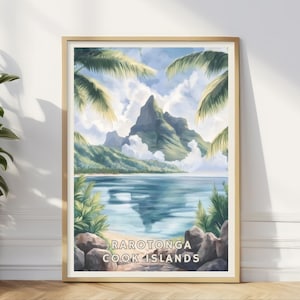 Rarotonga Cook Islands Poster, Tropical Island Wall Art, South Pacific Travel Decor, Beach Paradise Print, Ocean Artwork, Bedroom Coastal