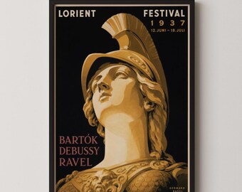 Vintage Classical Music Festival Poster: 1930s European Concert Art Print, Roman Statue Design, Dark Academia or Study Wall Art Home Decor