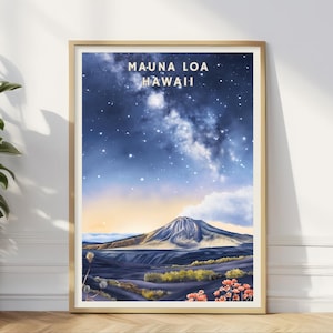 Mauna Loa Hawaii Poster, Vulkan Landschaft Wandkunst, Sternenhimmel Druck, Big Island Natur Dekor, Hawaiianische Berge Haus Büro Druck