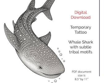 Whale Shark Temporary Tattoo with Maori Motifs (Digital Download)